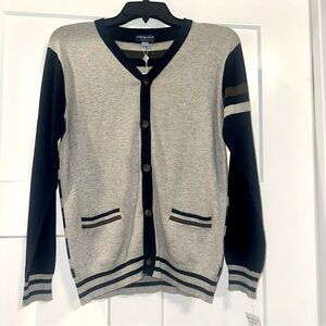 Andy & Evan boys varsity cardigan sweater Light & Dark Grey Navy Blue 13/14 NWT